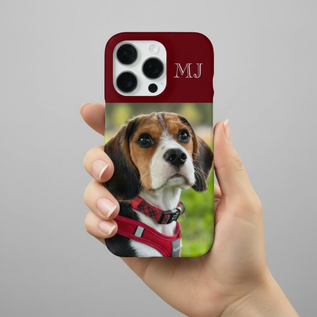 Moderne Monogramm 1 Foto Burgunderrot iPhone 16 Pro Hülle (Von Creator hochgeladen)