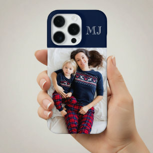 Moderne Monogramm 1 Foto Navyblau iPhone 16 Pro Hülle