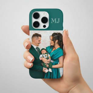 Moderne Monogramm 1 Foto Teal Grün iPhone 16 Pro Hülle