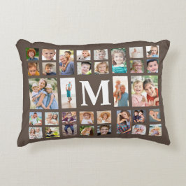 Moderne Monogramm-32-Familie FotoCollage Brown Dekokissen