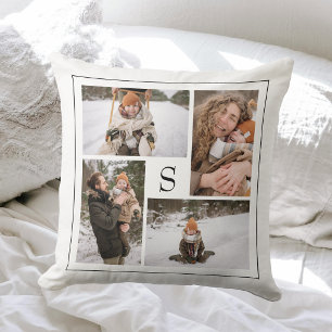 Moderne Monogramm 5 Familien-Fotocollage Kissen