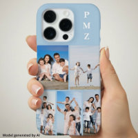 Moderne Monogramm 5-Foto-Collage Babyblau