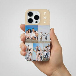 Moderne Monogramm 5 Foto Collage Sand Creme Beige iPhone 16 Pro Hülle