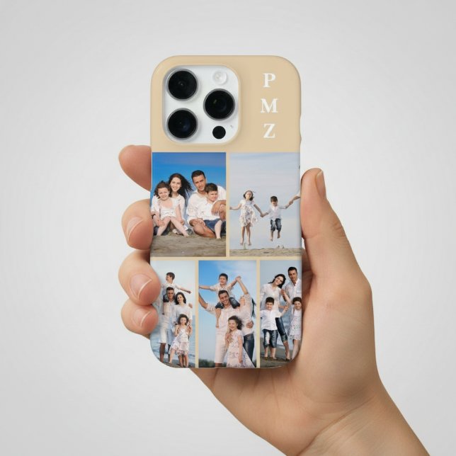 Moderne Monogramm 5 Foto Collage Sand Creme Beige iPhone 16 Pro Hülle (Von Creator hochgeladen)