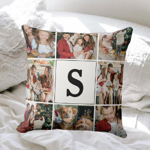 Moderne Monogramm 9-Familien-Fotocollage Kissen