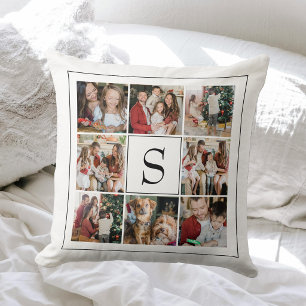 Moderne Monogramm 9-Familien-Fotocollage Kissen