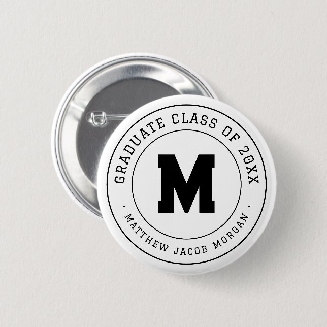 Moderne Monogramm-Abschlussklasse von 20XX Benutze Button (Vorne & Hinten)