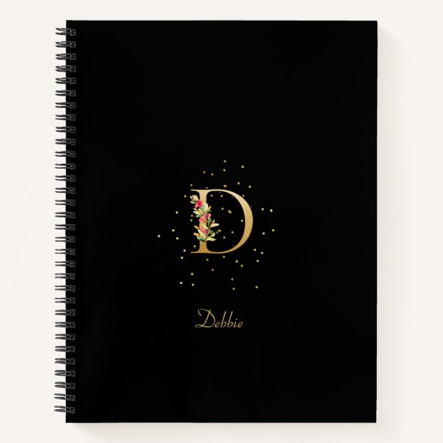 Moderne Monogramm Anfangsbuchstabe D Blumenmuster Notizbuch (Vorderseite)