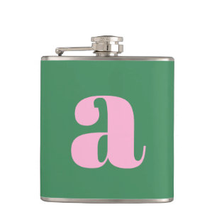 Moderne Monogramm Anfangsbuchstabe Rosa Grün Hochz Flachmann