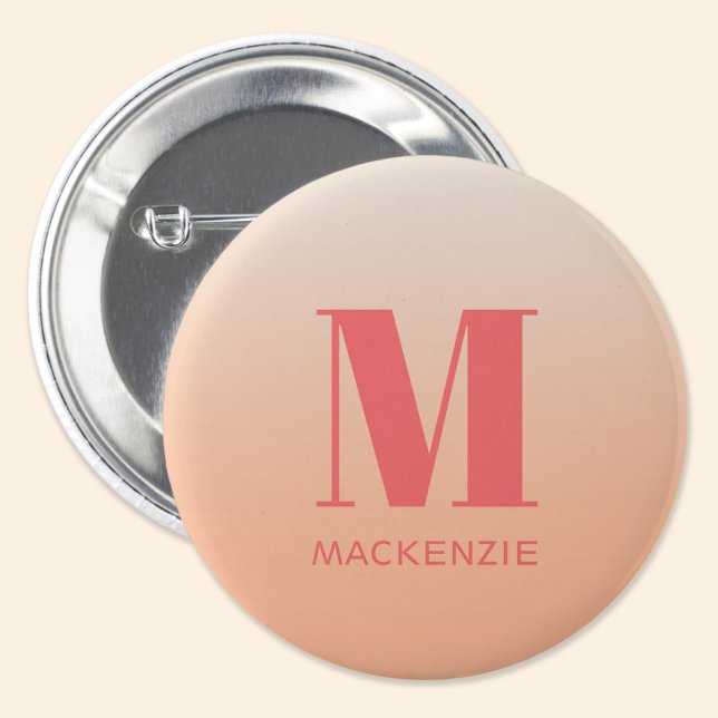 Moderne Monogramm Anfangsname Peach Gradient Button (Peach gradient monogram initial name personalized button)
