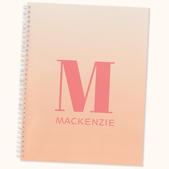 Moderne Monogramm Anfangsname Peach Gradient Notizbuch (Monogram initial name personalized peach gradient custom notebook)