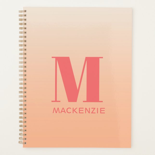 Moderne Monogramm Anfangsname Peach Gradient Planer (Vorderseite)