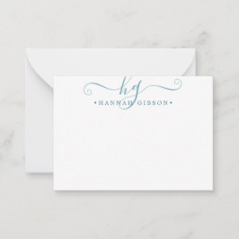 Moderne Monogramm-Aquamarine Skriptinitialen Mitteilungskarte