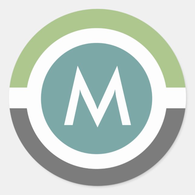 Moderne Monogramm-Aufkleber - grau/grün Runder Aufkleber (Vorderseite)