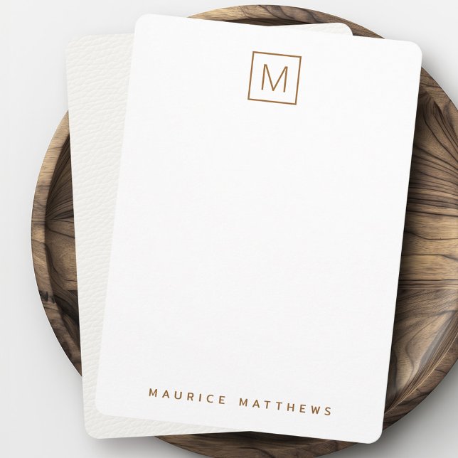 Moderne Monogramm-Bezeichnung subtile Elfenbeinled Mitteilungskarte (Modern monogram name subtle ivory leather texture note card)