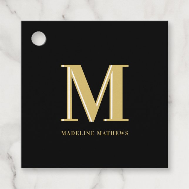 Moderne Monogramm Bezeichnung Typografie Gold schw Geschenkanhänger (Vorderseite)