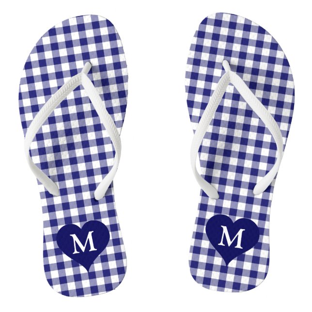 Moderne Monogramm Blau Kariert Flip Flops (Fußbett)