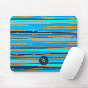 Moderne Monogramm Blau Streifen Muster Mousepad