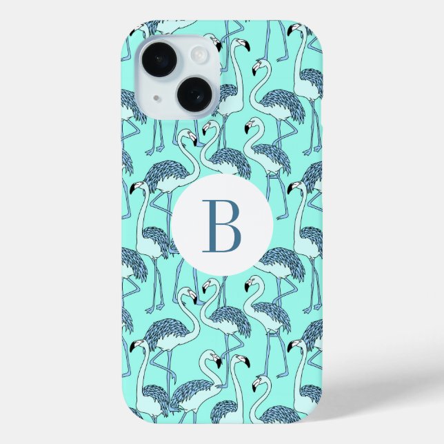 Moderne Monogramm Blaue Flamingos Muster  Case-Mate iPhone Hülle (Rückseite)