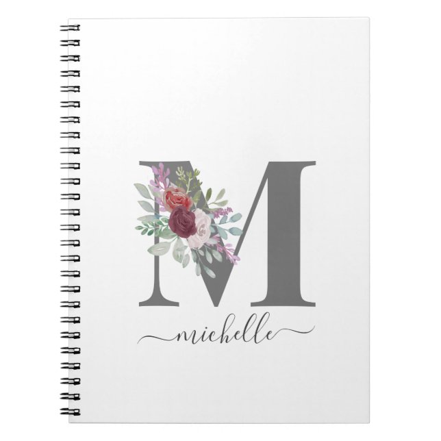 Moderne Monogramm Blumen Initiale Name Notizblock (Vorderseite)
