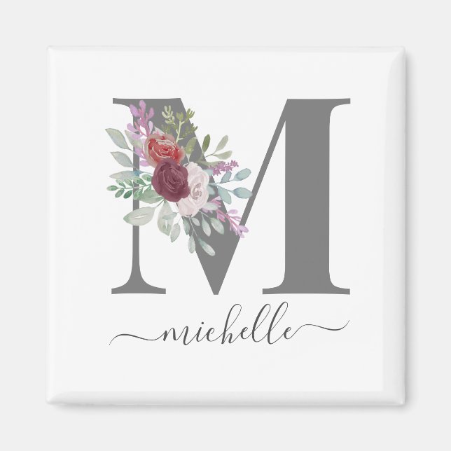 Moderne Monogramm-Blumeninitiale Name Magnet (Vorne)