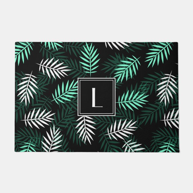 Moderne Monogramm Botanische Blätter Muster Fußmatte (Vorderseite)