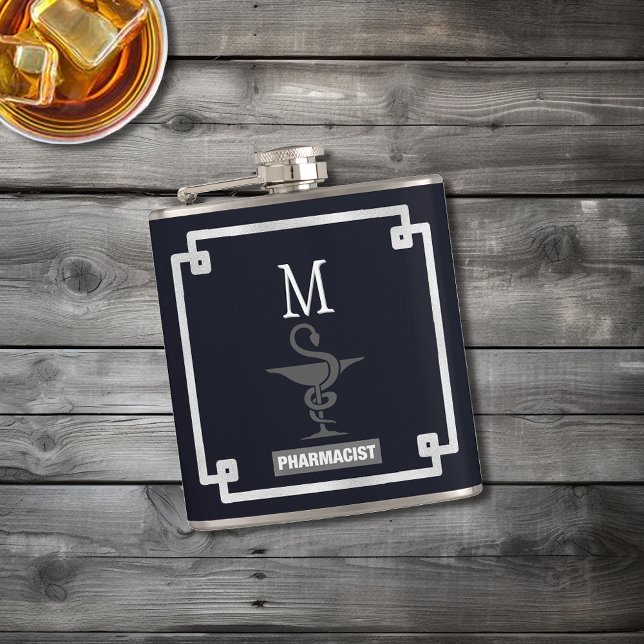Moderne Monogramm Caduceus Apotheker Flachmann (Von Creator hochgeladen)