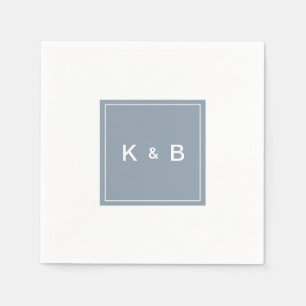 Moderne Monogramm Dusty Blue und Weiße Cocktailser Serviette