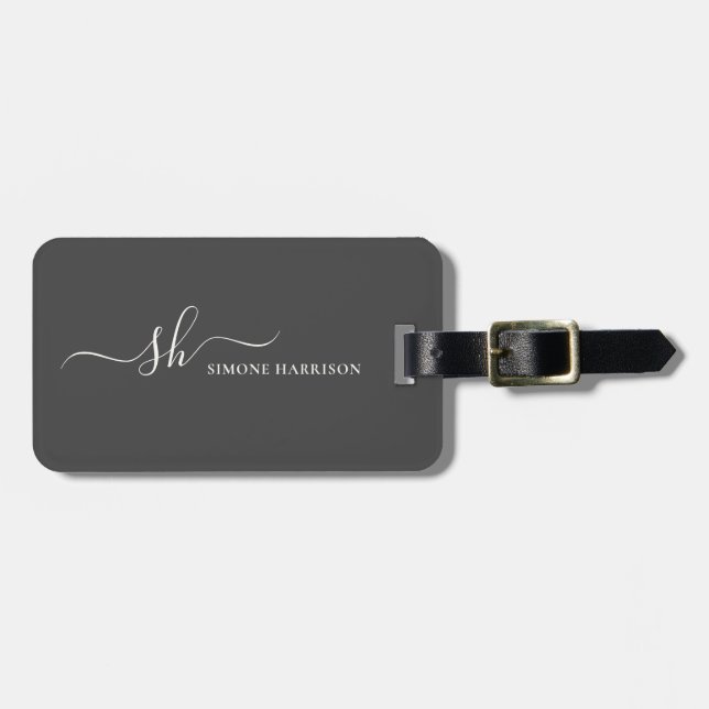 Moderne Monogramm Elegante Kalligraphie Personalis Gepäckanhänger (Vorderseite horizontal)