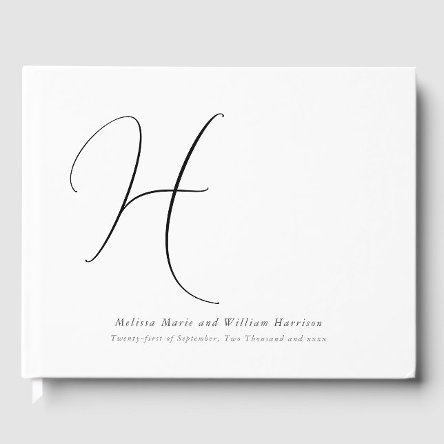 Moderne Monogramm Erstauftakt Schwarz/Weiß Gästebuch (Vorderseite)