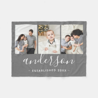 Moderne Monogramm-Familie 3 FotoCollage Fleecedecke