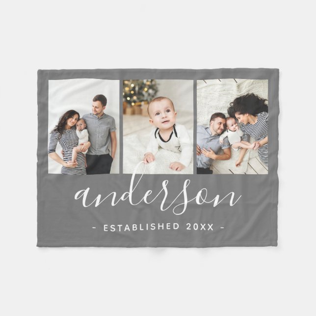 Moderne Monogramm-Familie 3 FotoCollage Fleecedecke (Vorderseite (Horizontal))