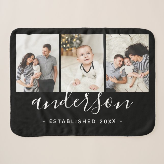 Moderne Monogramm-Familie 3 FotoCollage Sherpadecke (Vorderseite (Horizontal))