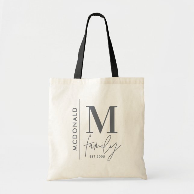 Moderne Monogramm-Familie Marine grau stilvoll pas Tragetasche (Vorne)