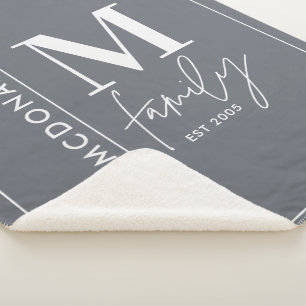 Moderne Monogramm Familie Marine grau stilvolle Sh Sherpadecke