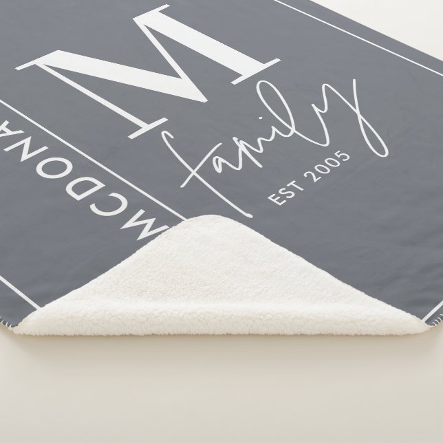 Moderne Monogramm Familie Marine grau stilvolle Sh Sherpadecke (3/4)