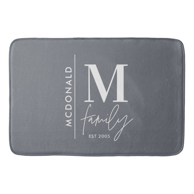 Moderne Monogramm-Familie mariniert grau stilvoll  Badematte (Vorderseite)