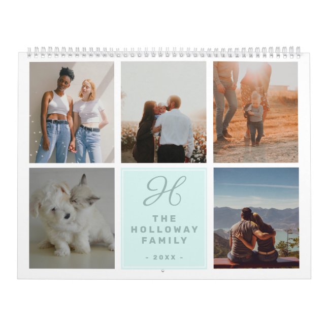 Moderne Monogramm-Familienname aquamarin 17 Foto C Kalender (Titelbild)