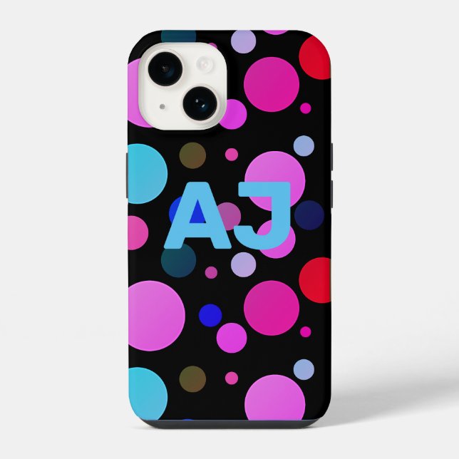 Moderne Monogramm-Farbige Punkte iPhone 14 Hülle (Rückseite)