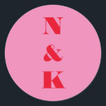Moderne Monogramm fett helle Rosa Hochzeit Runder Aufkleber<br><div class="desc">Moderne ästhetische Monogram Bold Typografy Wedding Classic Round Sticker in Rosa und Rot</div>