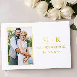 Moderne Monogramm Foto Wedding Gold Foil Gästebuch