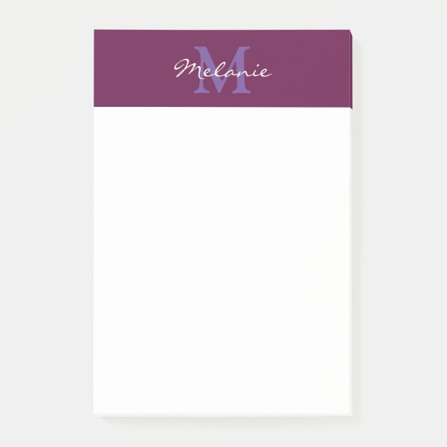 Moderne Monogramm Fuchsia Rosa und Lavendel Post-it Klebezettel (Vorderseite)