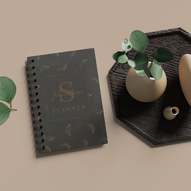 Moderne Monogramm Geschäft Schwarz - Gold Planer (Modern Monogram Business Black - Gold Planner)