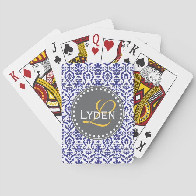 Moderne Monogramm-Geschenkkarten mit blauen aquama Spielkarten (Rückseite)