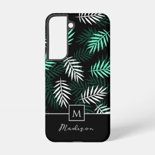 Moderne Monogramm Grün Blätter Muster Samsung Galaxy Hülle
