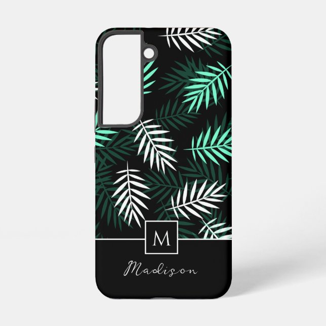 Moderne Monogramm Grün Blätter Muster Samsung Galaxy Hülle (Rückseite)