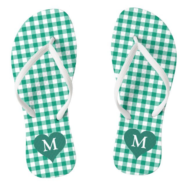 Moderne monogramm-grüne Karos Flip Flops (Fußbett)