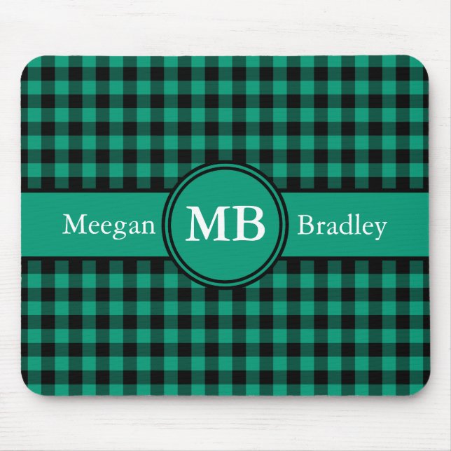 Moderne Monogramm-Grünkaromuster Mousepad (Vorne)