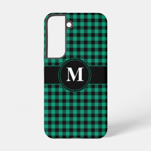 Moderne Monogramm-Grünkaromuster Samsung Galaxy Hülle
