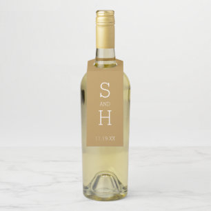 Moderne Monogramm-Hochzeit Gold - Farbe editierbar Flaschenanhänger